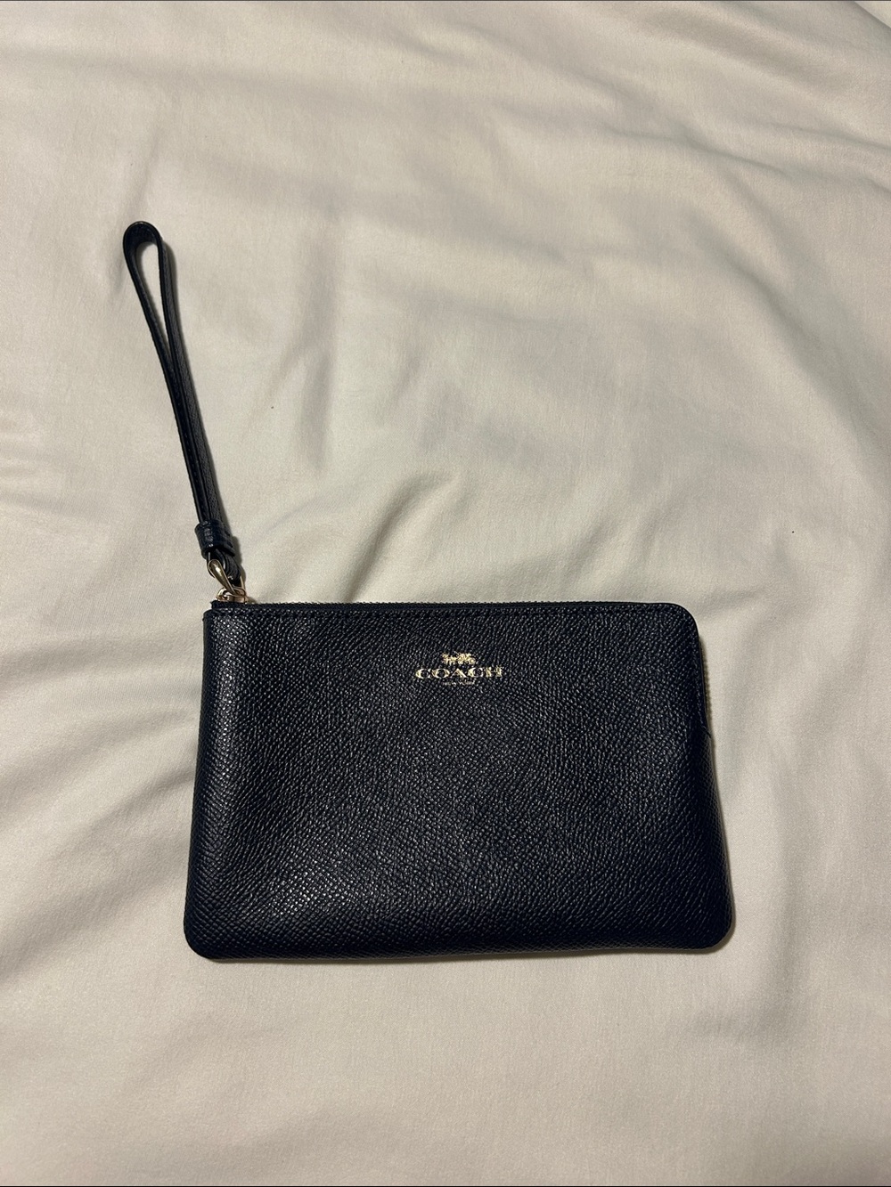 Coach Black Pebbled Leather Wristlet with Gold Logo